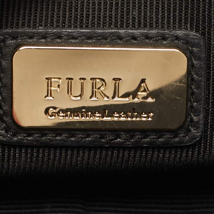 Pre Owned Furla Metropolis Mini Black Woven Embossed Leather Crossbody Bag