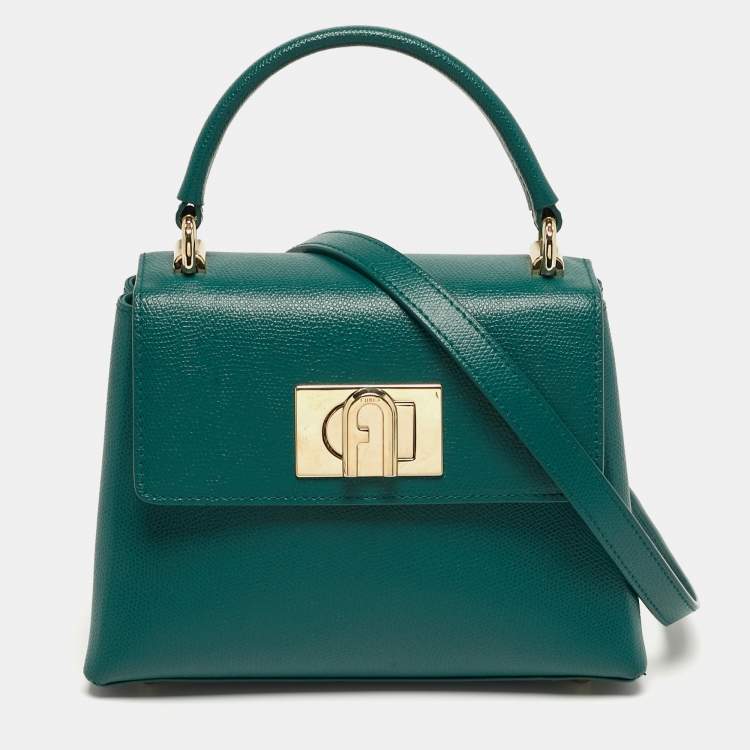 Pre Owned Furla 1927 Mini Green Leather Top Handle Bag