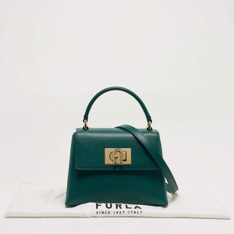 Pre Owned Furla 1927 Mini Green Leather Top Handle Bag