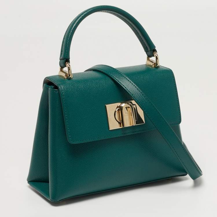 Pre Owned Furla 1927 Mini Green Leather Top Handle Bag