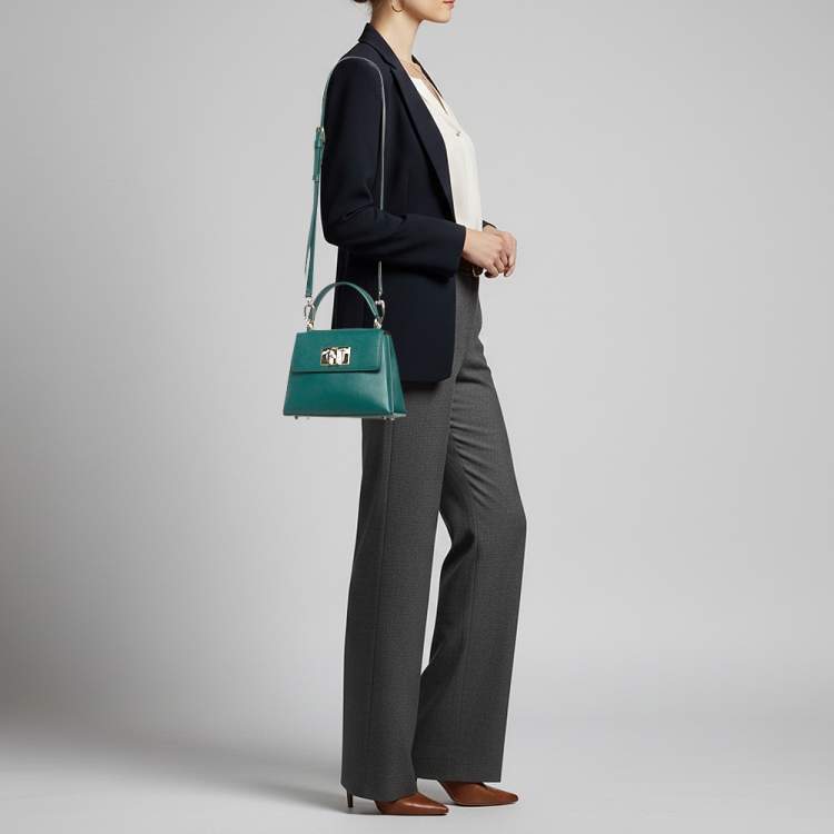 Pre Owned Furla 1927 Mini Green Leather Top Handle Bag