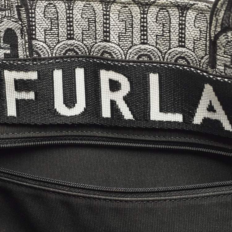 Pre Owned Furla Opportunity Large Black/Grey Printed Jacquard Fabric Opportunity Tote