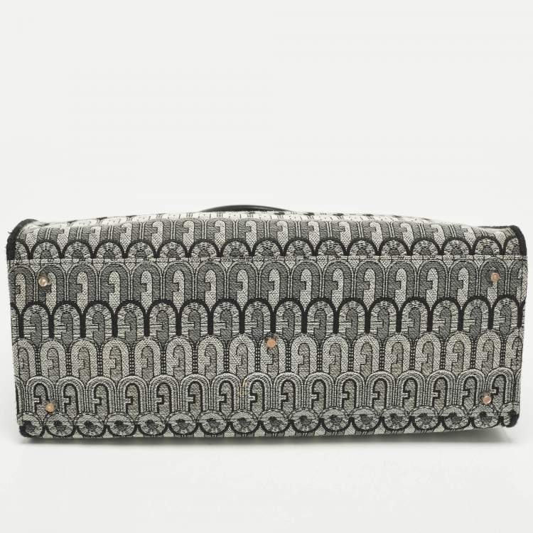 Pre Owned Furla Opportunity Large Black/Grey Printed Jacquard Fabric Opportunity Tote