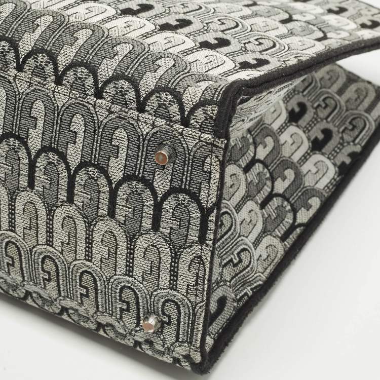 Pre Owned Furla Opportunity Large Black/Grey Printed Jacquard Fabric Opportunity Tote