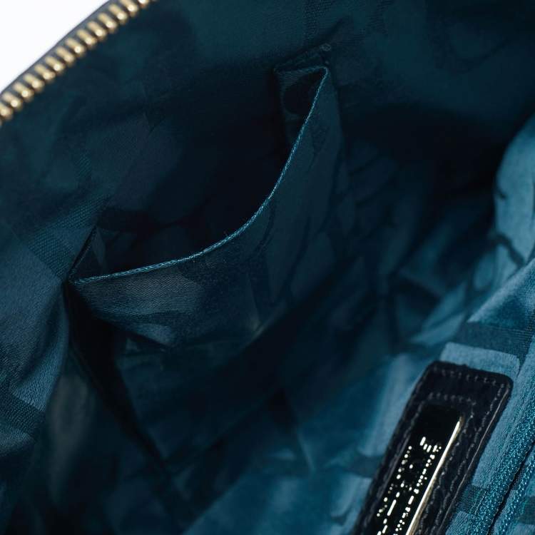 Pre Owned Furla Black Croc Embossed Leather Zip Clutch