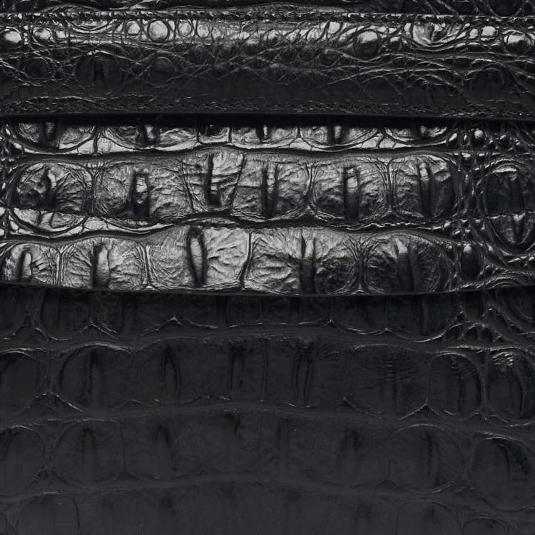 Pre Owned Furla Black Croc Embossed Leather Zip Clutch