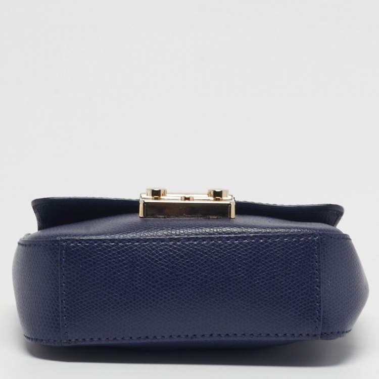 Pre Owned Furla Metropolis Mini Navy Blue Leather Crossbody Bag