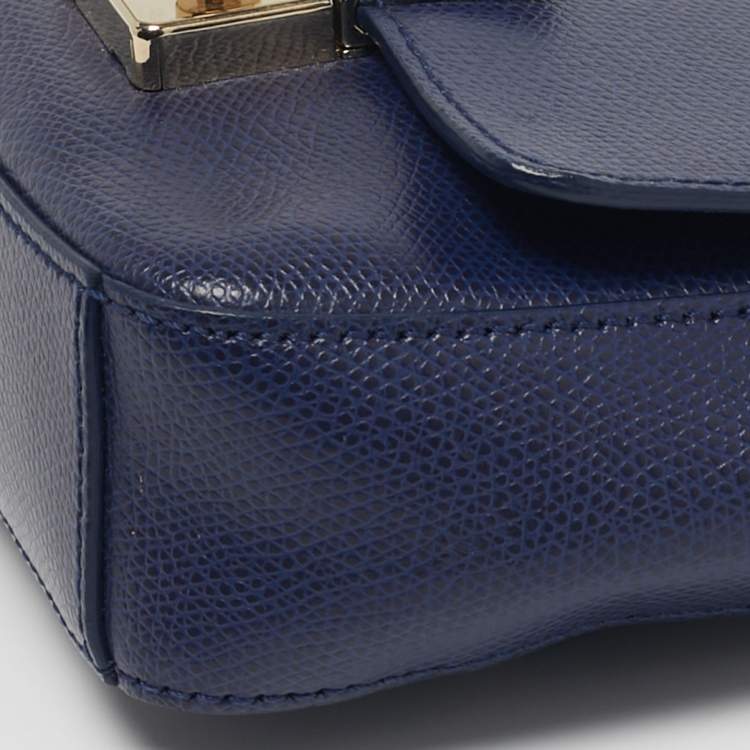 Pre Owned Furla Metropolis Mini Navy Blue Leather Crossbody Bag