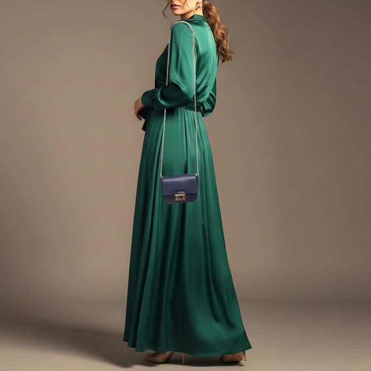 Pre Owned Furla Metropolis Mini Navy Blue Leather Crossbody Bag