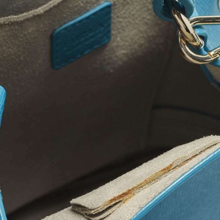 Pre Owned Furla Stacy Mini Blue Leather Drawstring Bucket Bag