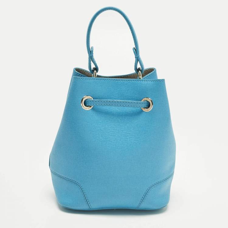 Pre Owned Furla Stacy Mini Blue Leather Drawstring Bucket Bag
