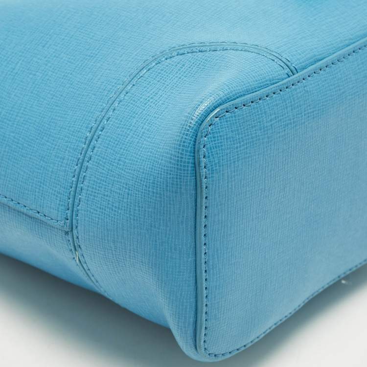 Pre Owned Furla Stacy Mini Blue Leather Drawstring Bucket Bag