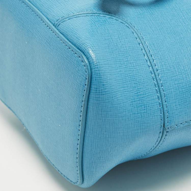 Pre Owned Furla Stacy Mini Blue Leather Drawstring Bucket Bag