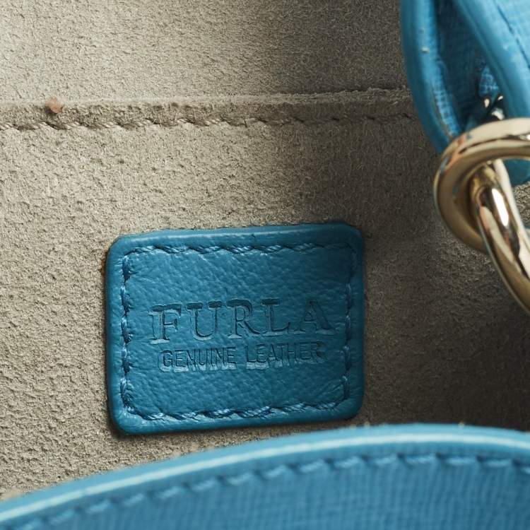 Pre Owned Furla Stacy Mini Blue Leather Drawstring Bucket Bag