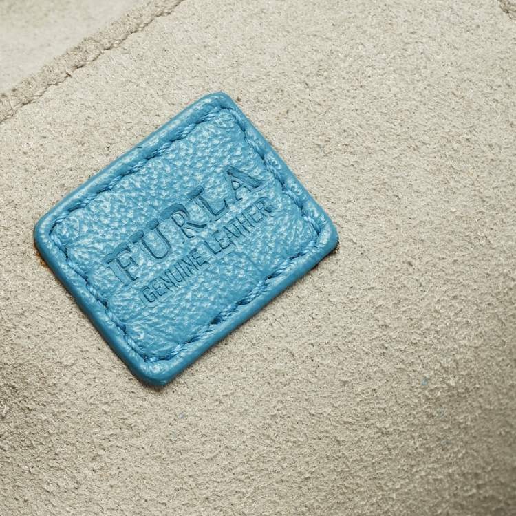 Pre Owned Furla Stacy Mini Blue Leather Drawstring Bucket Bag