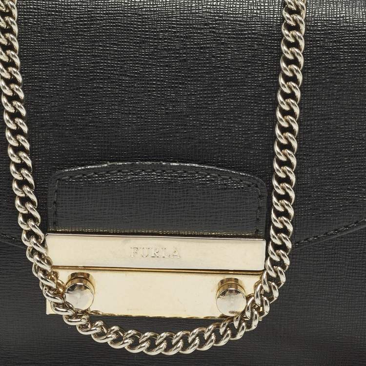 Pre Owned Furla Metropolis Mini Black Leather Crossbody Bag
