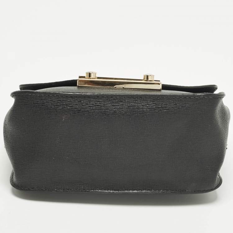 Pre Owned Furla Metropolis Mini Black Leather Crossbody Bag