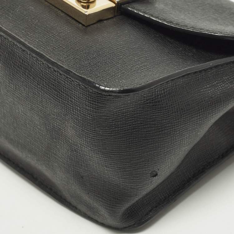 Pre Owned Furla Metropolis Mini Black Leather Crossbody Bag