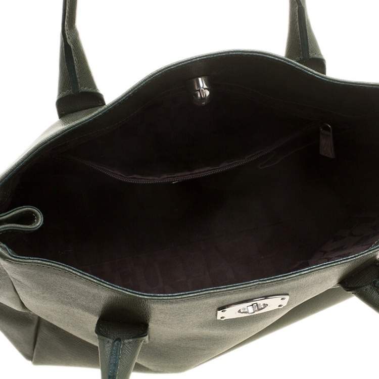 Pre Owned Furla Moosy Green Leather Appaloosa Tote