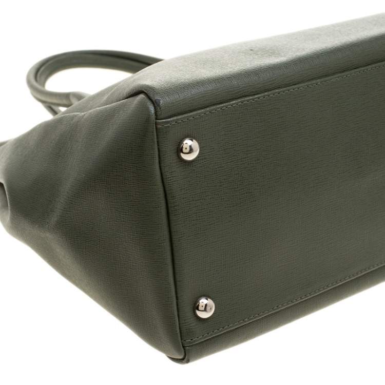 Pre Owned Furla Moosy Green Leather Appaloosa Tote