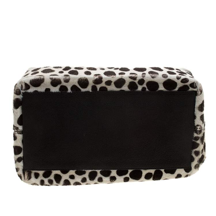 Pre Owned Furla Black/Fuchsia Glossy Rubber and Leather Leopard Detailed Candy Satchel