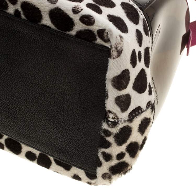 Pre Owned Furla Black/Fuchsia Glossy Rubber and Leather Leopard Detailed Candy Satchel