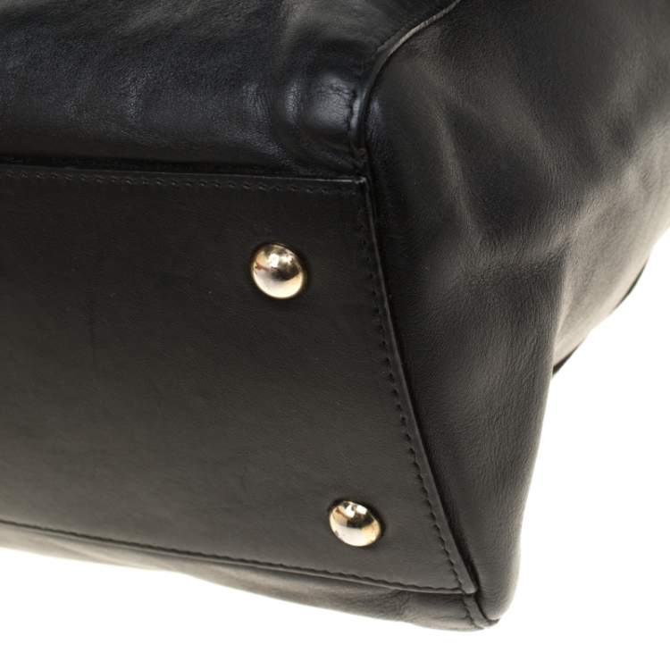 Pre Owned Furla Black And White Leather Top Handle Bag