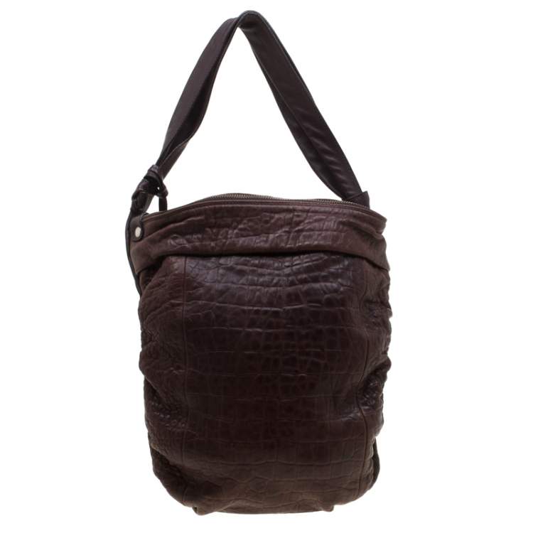 Pre Owned Furla Brown Crocodile Embossed Leather Hobo Bag