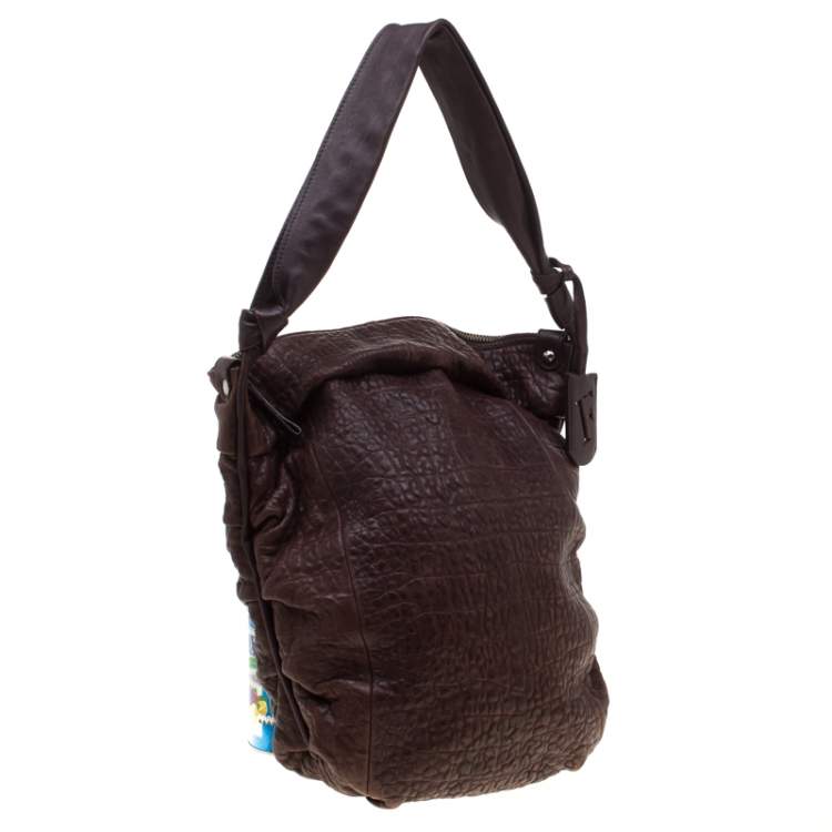 Pre Owned Furla Brown Crocodile Embossed Leather Hobo Bag