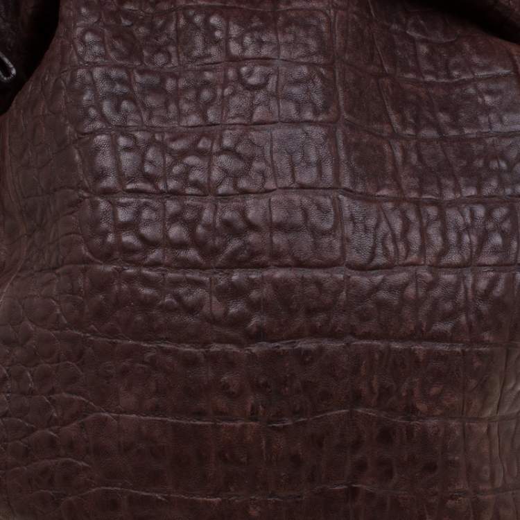 Pre Owned Furla Brown Crocodile Embossed Leather Hobo Bag