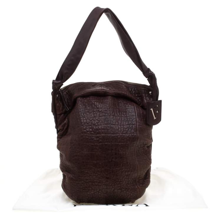 Pre Owned Furla Brown Crocodile Embossed Leather Hobo Bag