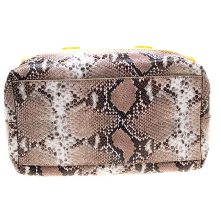 Pre Owned Furla Yellow/Beige Rubber and Python Embossed Candy Satchel