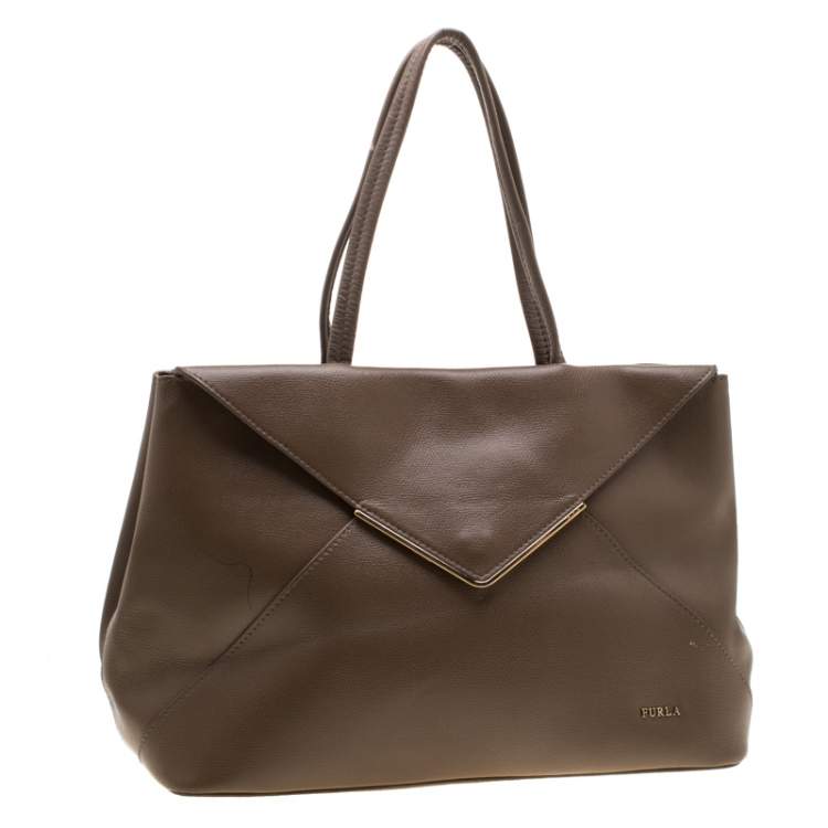 Pre Owned Furla Dark Beige Leather Kelis Tote