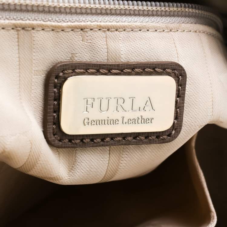 Pre Owned Furla Dark Beige Leather Dome Tote