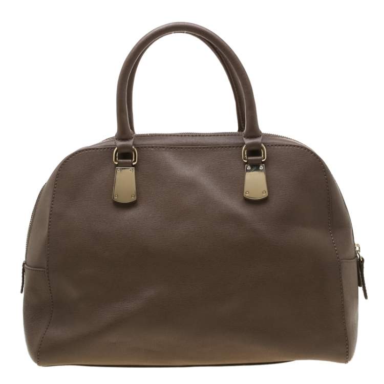 Pre Owned Furla Dark Beige Leather Dome Tote