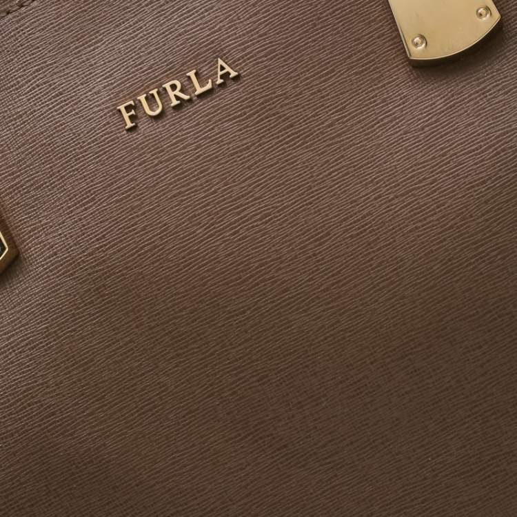 Pre Owned Furla Dark Beige Leather Dome Tote