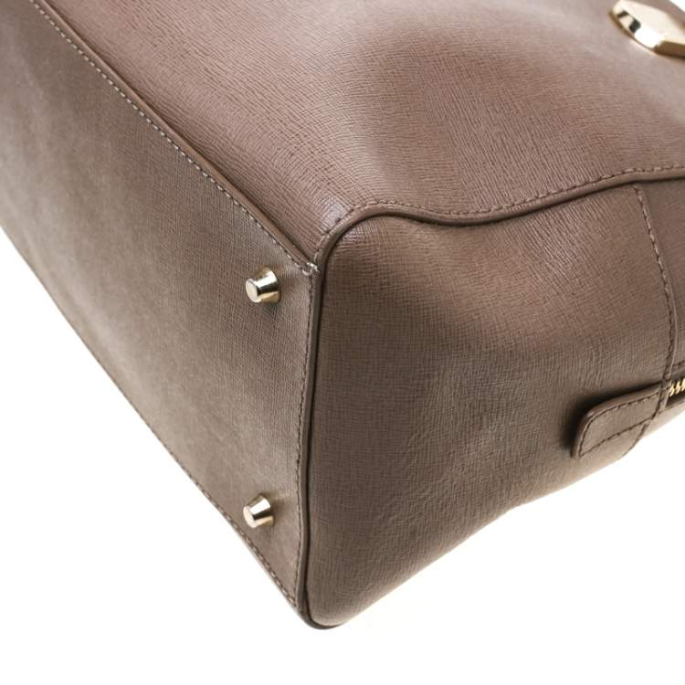 Pre Owned Furla Dark Beige Leather Dome Tote