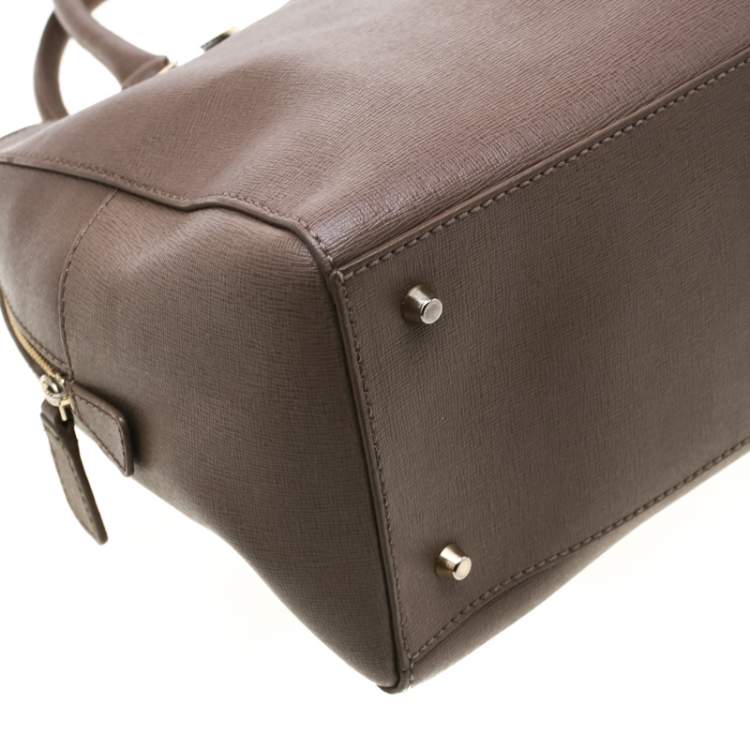 Pre Owned Furla Dark Beige Leather Dome Tote