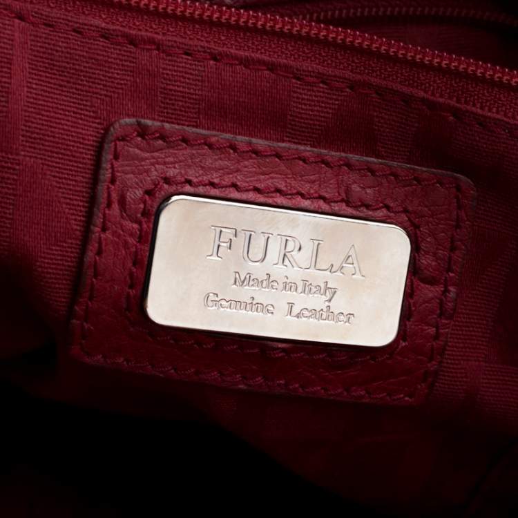 Pre Owned Furla Red Ostrich Embossed Leather Large Greta Tote