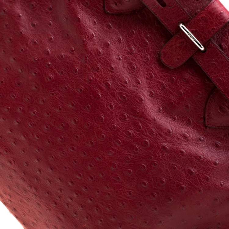 Pre Owned Furla Red Ostrich Embossed Leather Large Greta Tote