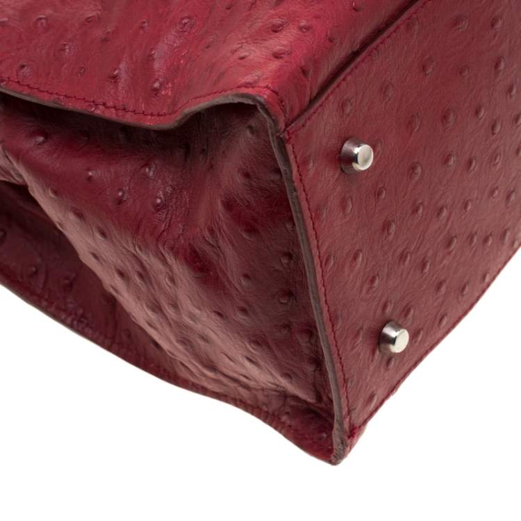 Pre Owned Furla Red Ostrich Embossed Leather Large Greta Tote