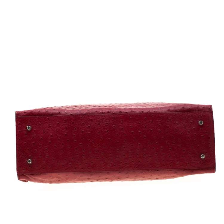 Pre Owned Furla Red Ostrich Embossed Leather Large Greta Tote