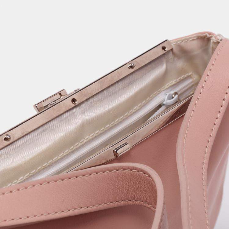 Pre Owned Furla Pink Blush/White Leather Frame Lock Tote 