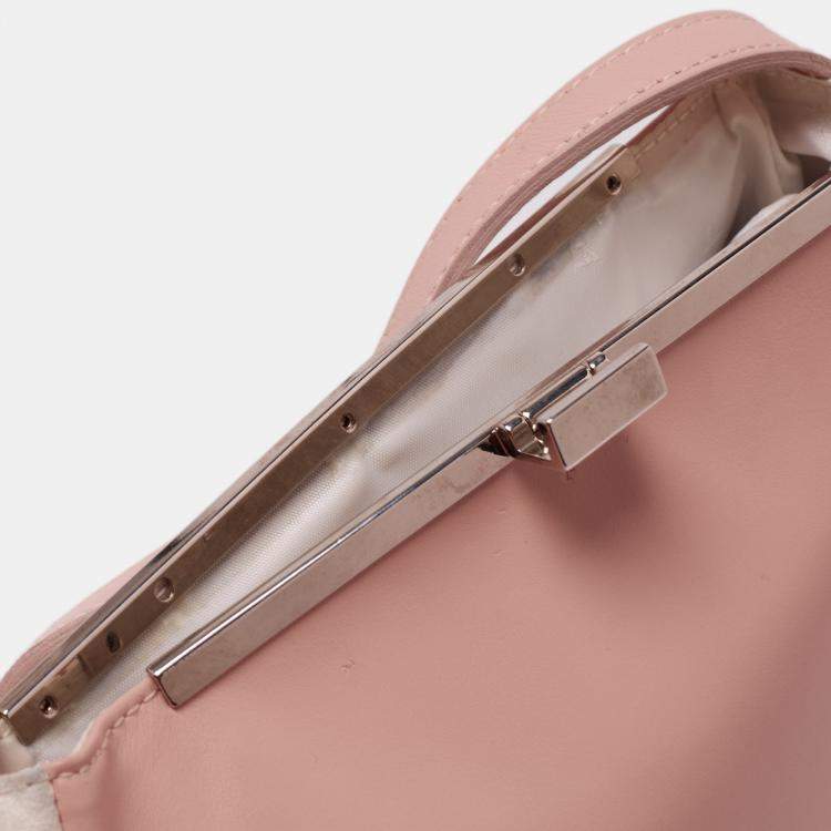 Pre Owned Furla Pink Blush/White Leather Frame Lock Tote 