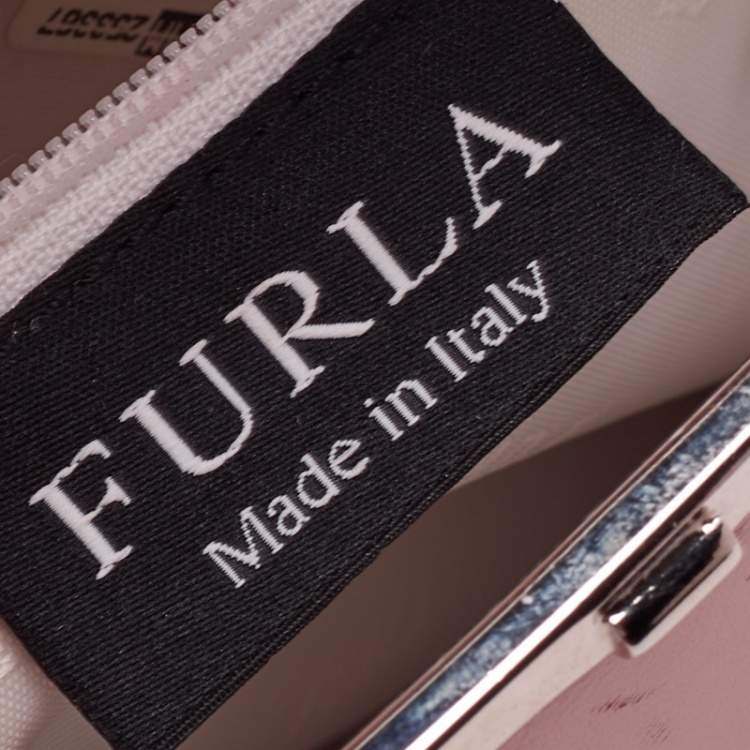 Pre Owned Furla Pink Blush/White Leather Frame Lock Tote 