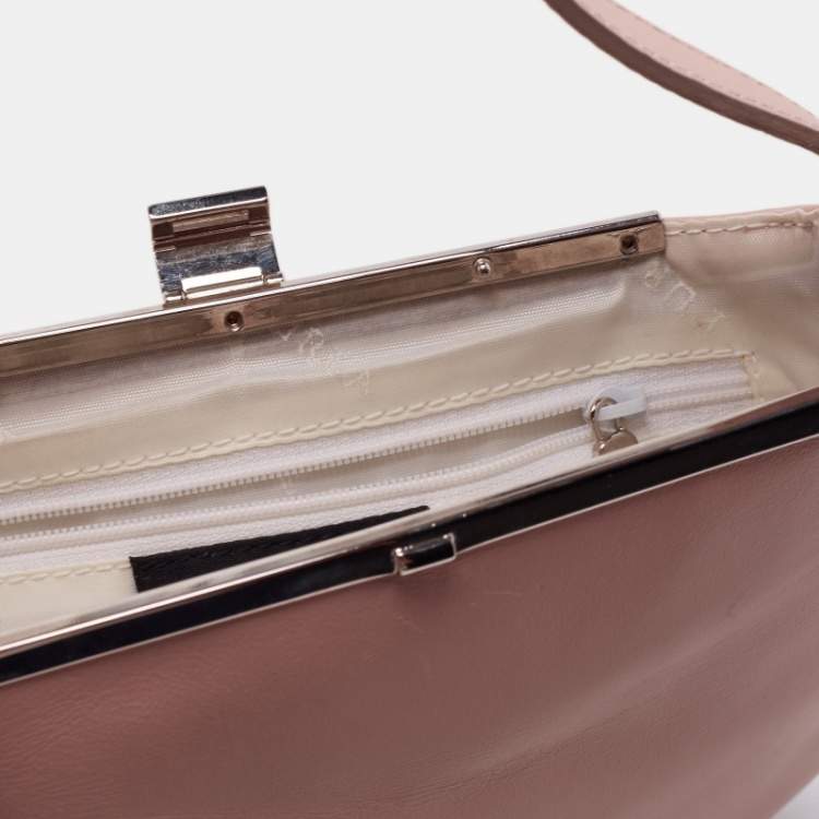 Pre Owned Furla Pink Blush/White Leather Frame Lock Tote 