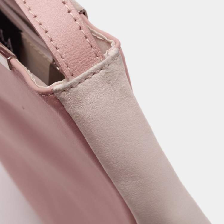 Pre Owned Furla Pink Blush/White Leather Frame Lock Tote 