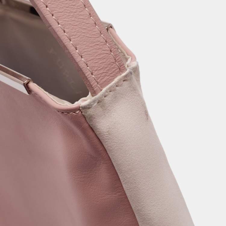 Pre Owned Furla Pink Blush/White Leather Frame Lock Tote 