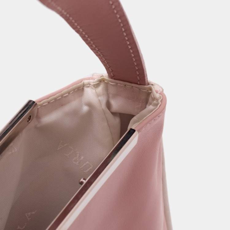 Pre Owned Furla Pink Blush/White Leather Frame Lock Tote 