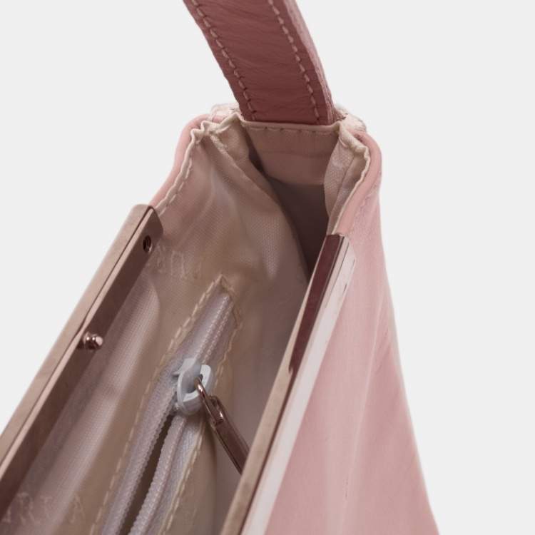 Pre Owned Furla Pink Blush/White Leather Frame Lock Tote 